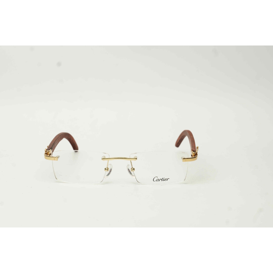 Cartier - CT00525 - Golden Brown - Wooden - Rimless - Metal - Rectangle - Premium Optics - Eyewear