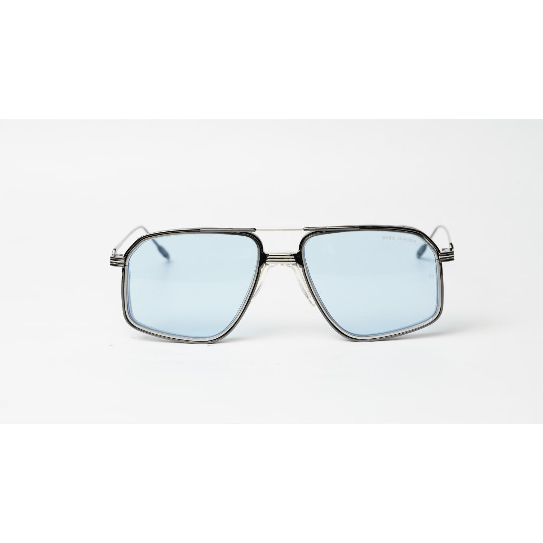 Jacques Marie Mage - JAGGER - Fixed Pad - Blue Tint - Gunmetal Gray - Matt Silver - Geometric - Metal - Rectangle - Premium Sunglasses