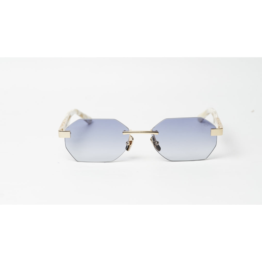 Maybach - ARTIST III - Blue Gradient - White Golden Marble - Rimless - Metal - Acetate - Hexagonal Round - Premium Sunglasses