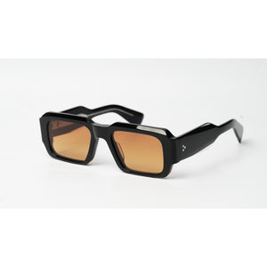 Black square sunglasses with orange-tinted lenses, shown on a clean white background.