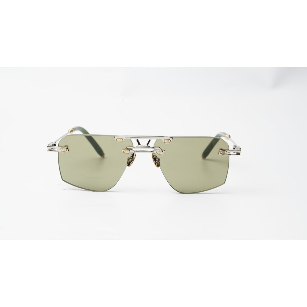 T HENRI - SPEKTRE - Rimless - Silver - Green - Metal - Square - Premium Sunglasses
