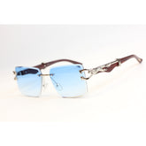 Cartier - R427 - Silver - Wooden Texture - Blue Gradient - Rimless - Metal - Rectangle - Sunglasses - Eyewear