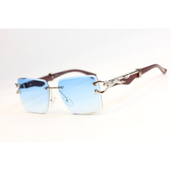 Cartier - R427 - Silver - Wooden Texture - Blue Gradient - Rimless - Metal - Rectangle - Sunglasses - Eyewear