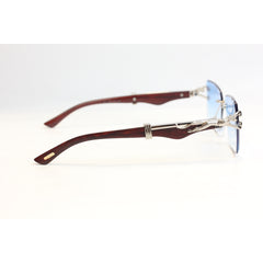 Cartier - R427 - Silver - Wooden Texture - Blue Gradient - Rimless - Metal - Rectangle - Sunglasses - Eyewear