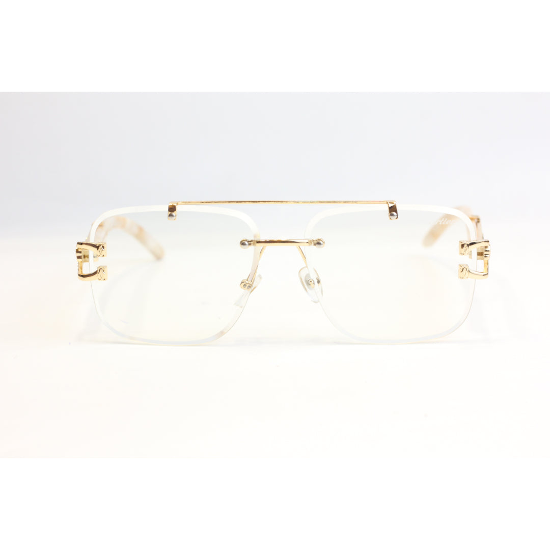Cartier - R444 - Marble Finish - Transparent - Golden - Rimless - Metal - Rectangle - Optics - Eyewear