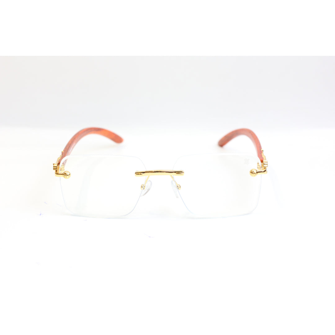 CARNIVORE - 2808 - Golden - Wooden Textured - Rimless - Rectangle - Optics - XSHADES Eyewear