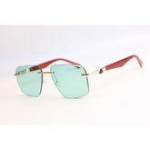 Tracker - RR48 - Green Tint - Brown Wooden - Rimless - Metal - Square - Sunglasses - Eyewear