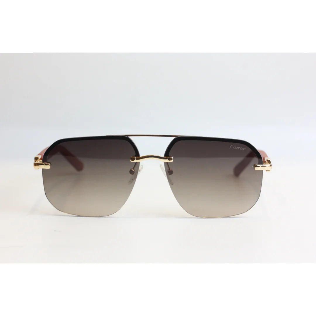 كارتييه - 6103 - ذهبي - بني متدرج - أسيتات - معدن - مستطيل - نظارات شمسية - نظارات طبية