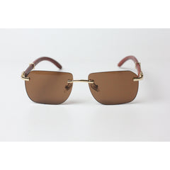Cartier - R10 - Tea Brown - Wooden - Golden - Rimless - Metal - Rectangle - Sunglasses - Eyewear