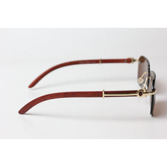 Cartier - R10 - Tea Brown - Wooden - Golden - Rimless - Metal - Rectangle - Sunglasses - Eyewear