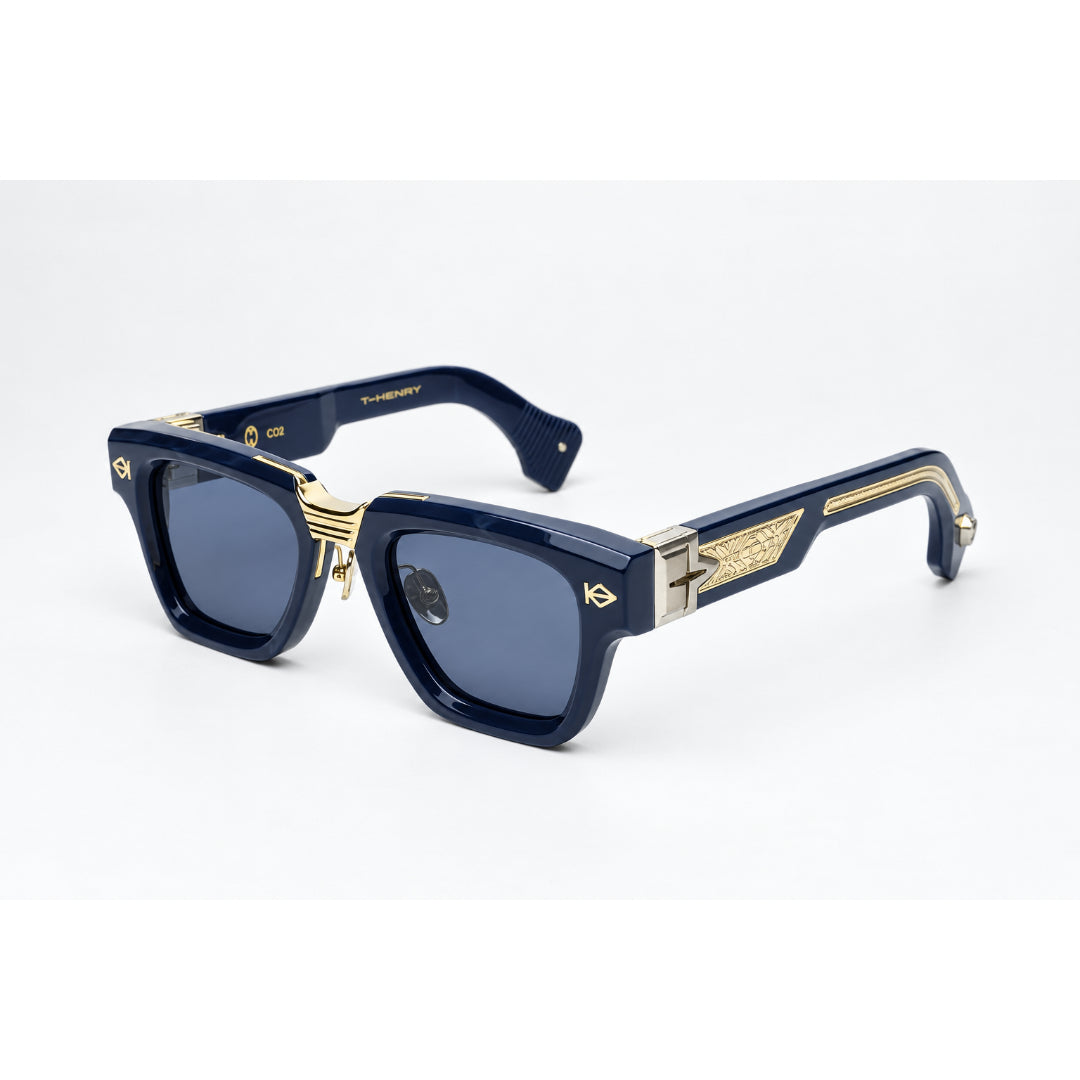 T HENRI - Maison Galactique - CO2 - Cosmic Twilight Blue - Silver - Golden - Acetate - Square - Premium Sunglasses