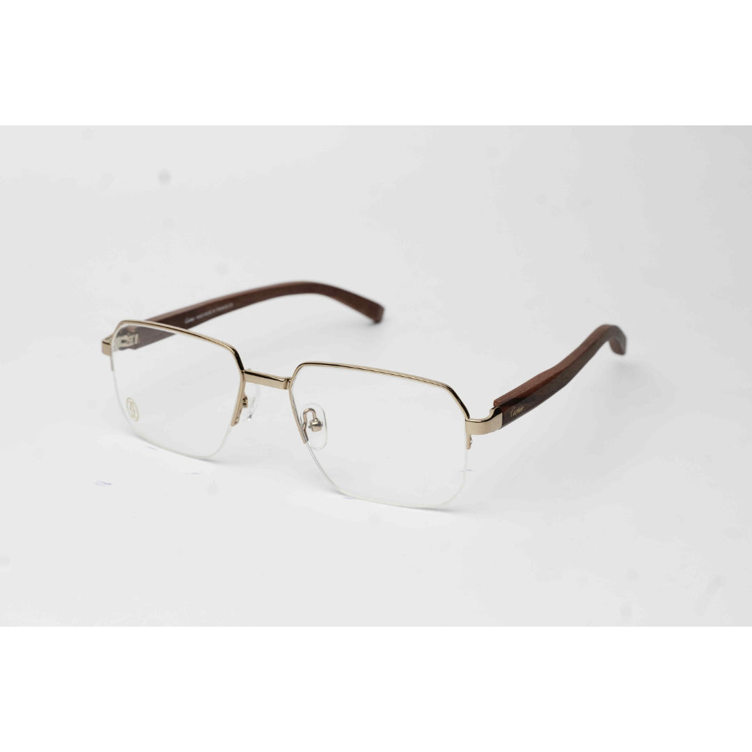 Cartier - 66034PL - Wooden - Half Rim - Metal - Square - Premium Optics - Eyewear