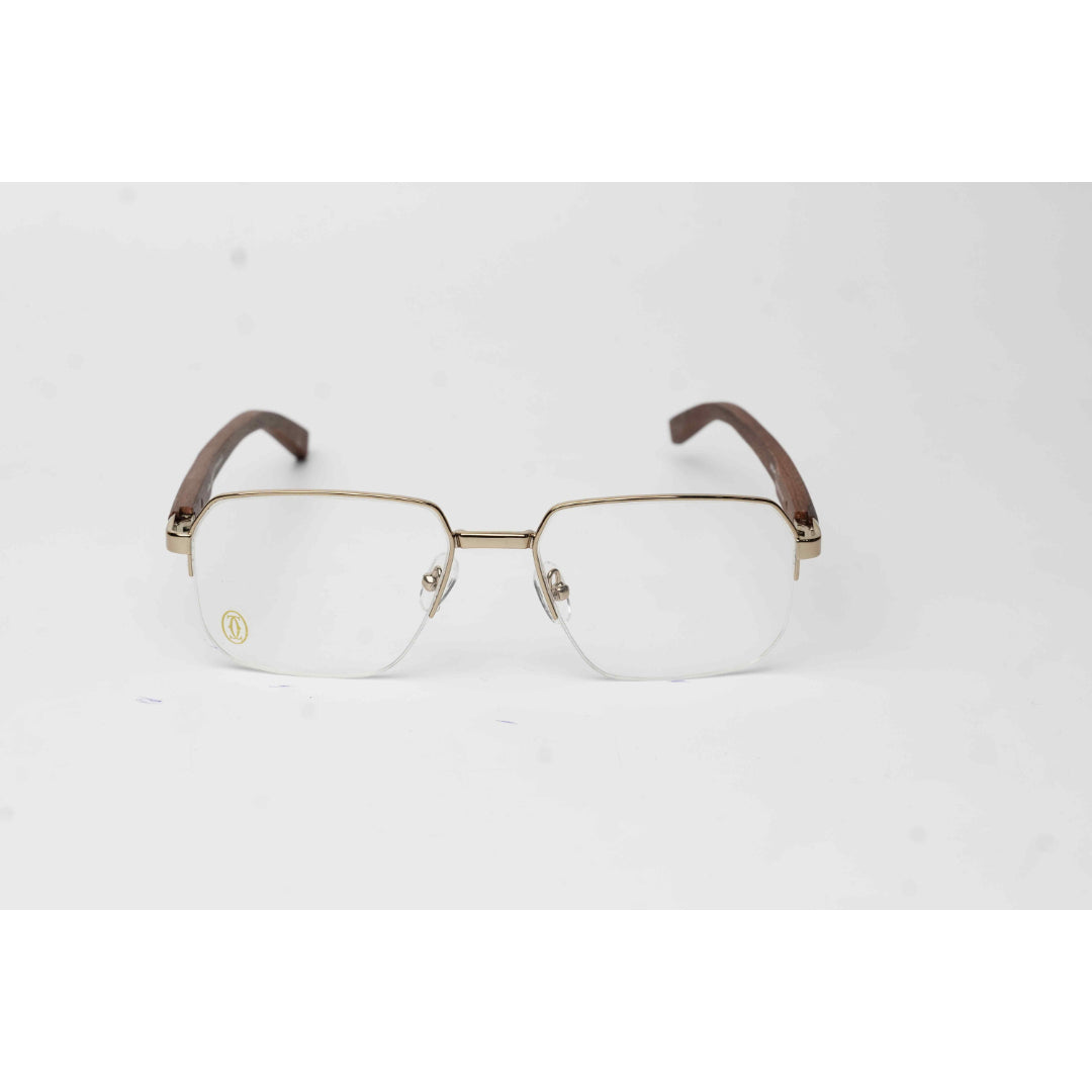 Cartier - 66034PL - Wooden - Half Rim - Metal - Square - Premium Optics - Eyewear