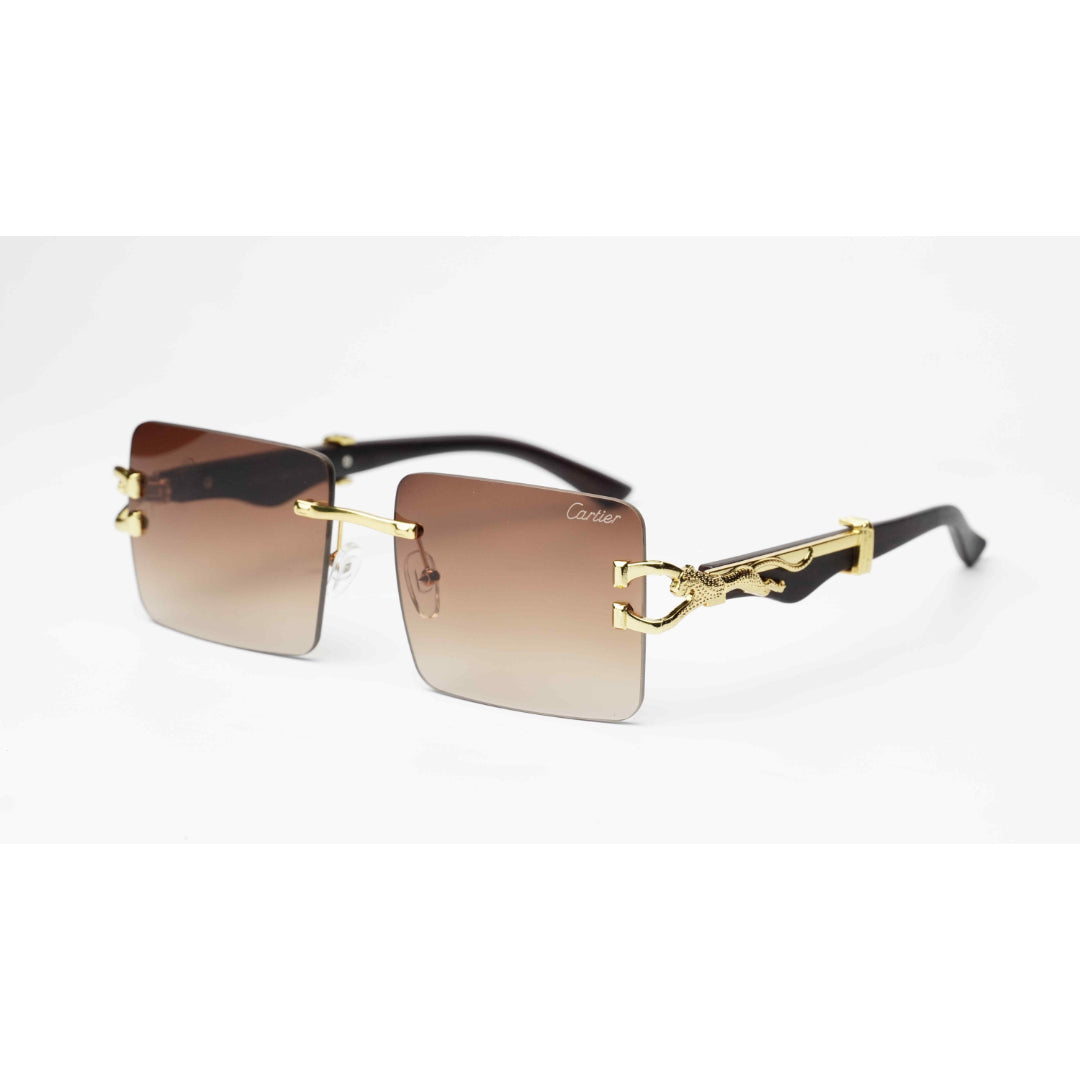 Cartier - RR46 - Golden - Wooden Texture - Rimless - Metal