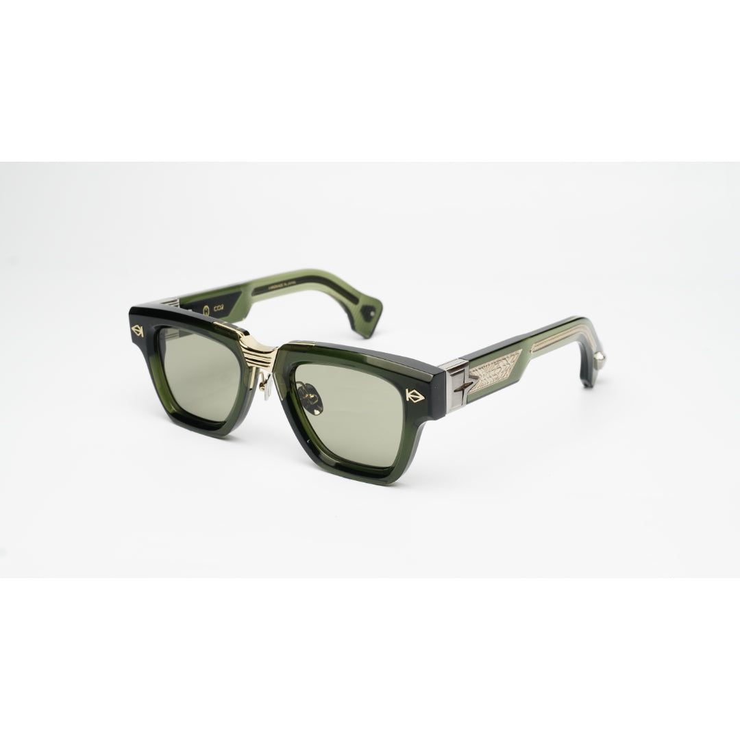 T HENRI - Maison Galactique - CO2 - Trefoil Transparent Green - Silver - Acetate - Square - Premium Sunglasses