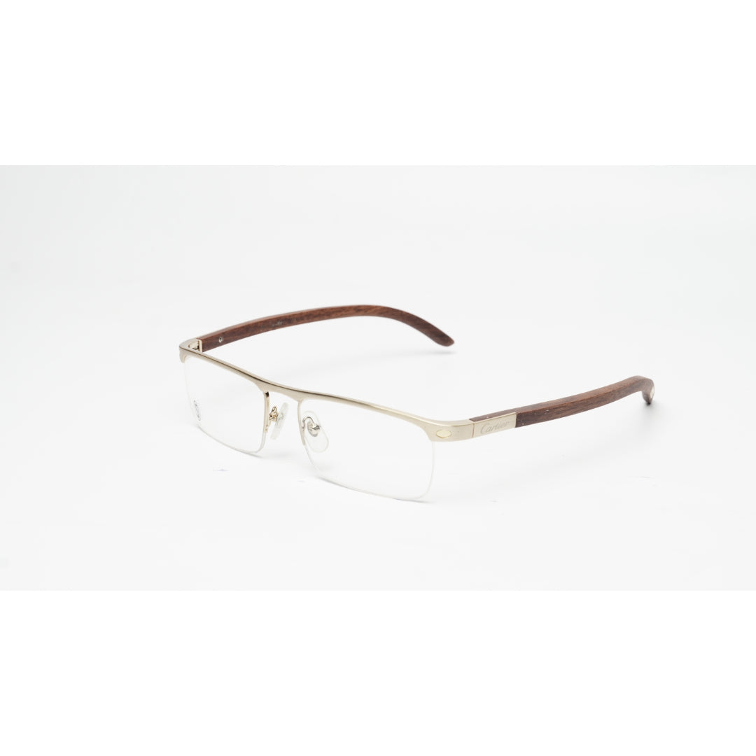 Cartier - 4581369 - Half Rim - Brown - Matt Gold - Wooden - Metal - Rectangle - Premium Optics