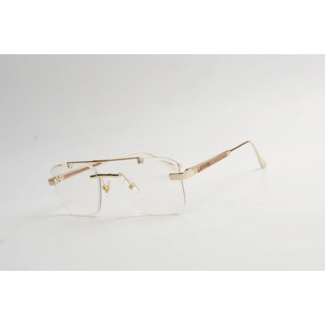 Cartier - RM90  - Border - Golden - Double Bridge - Rimless - Metal - Rectangle - Optics - Eyewear