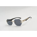 Panther - R09 - Black - Golden - Wooden Texture - Rimless - Metal - Hexagonal Round - Sunglasses - Eyewear