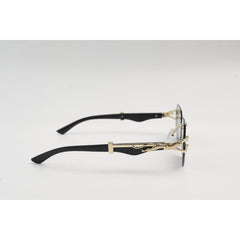 Panther - R09 - Black - Golden - Wooden Texture - Rimless - Metal - Hexagonal Round - Sunglasses - Eyewear
