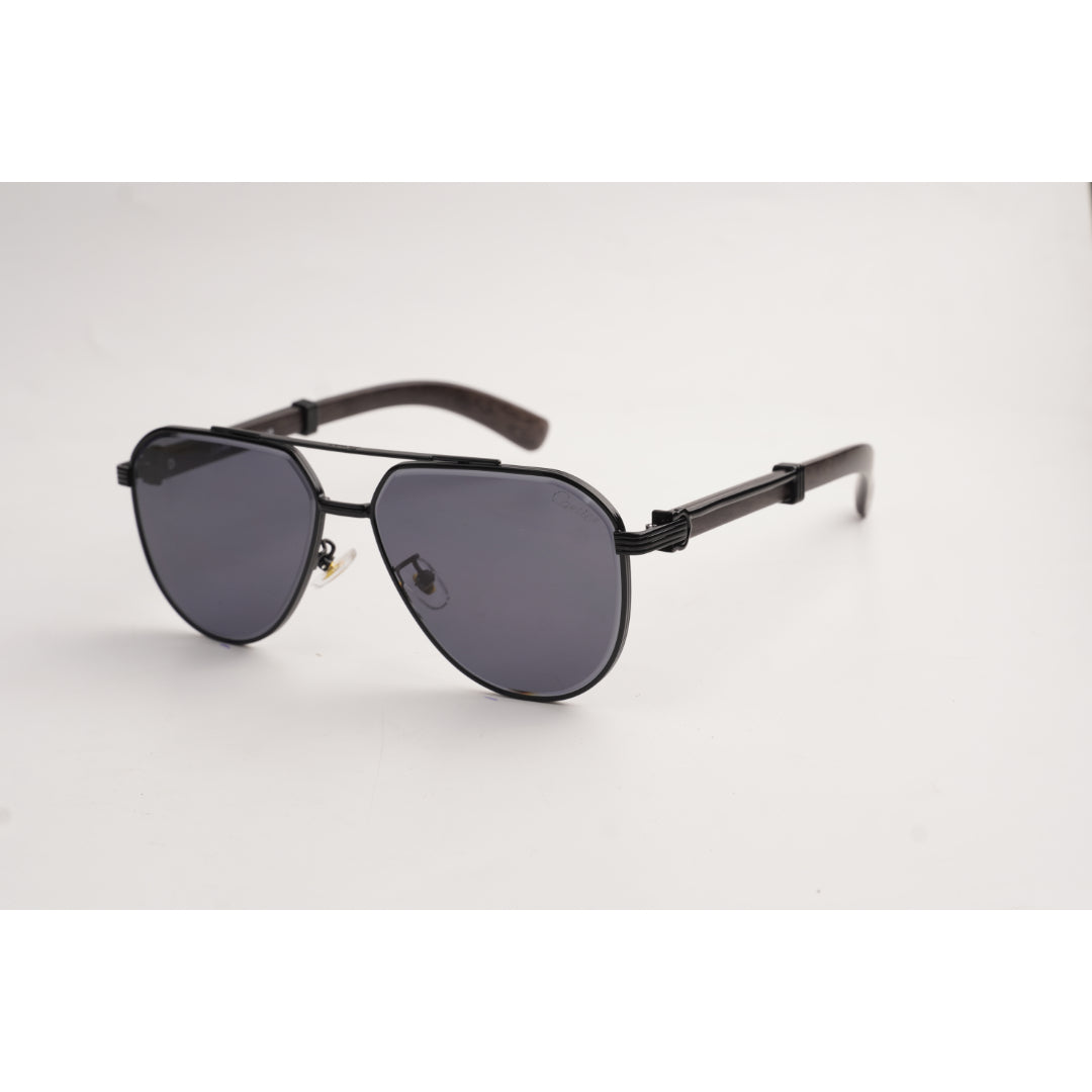 Cartier - 23169 - Wooden Texture - Black - Metal - Aviator Round - Sunglasses - Eyewear