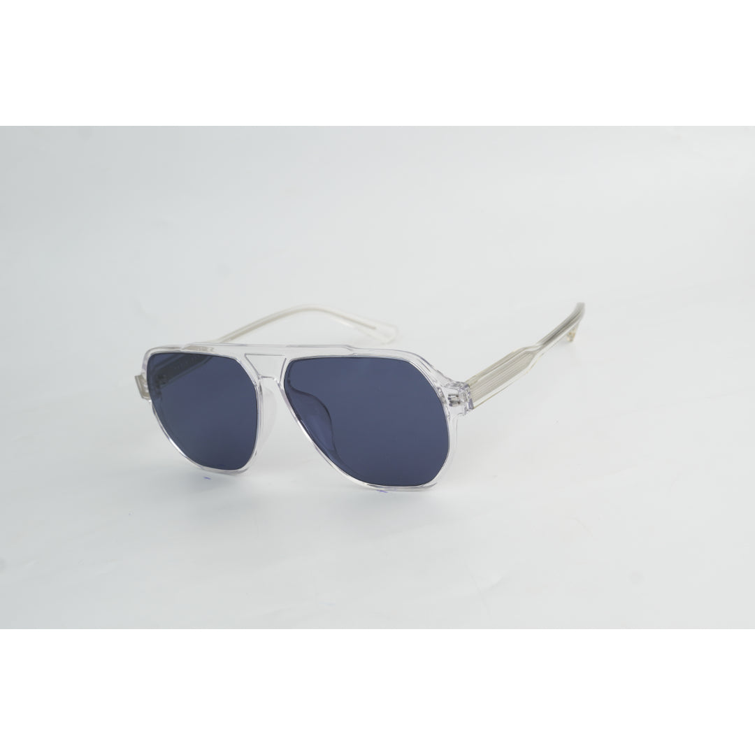 Parim - 76008 - Transparent White - Polarized - Dark Blue - Acetate - Aviator Round - Premium Sunglasses - Eyewear