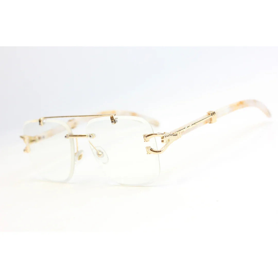 Cartier - R444 - Marble Finish - Transparent - Golden - Rimless - Metal - Rectangle - Optics - Eyewear