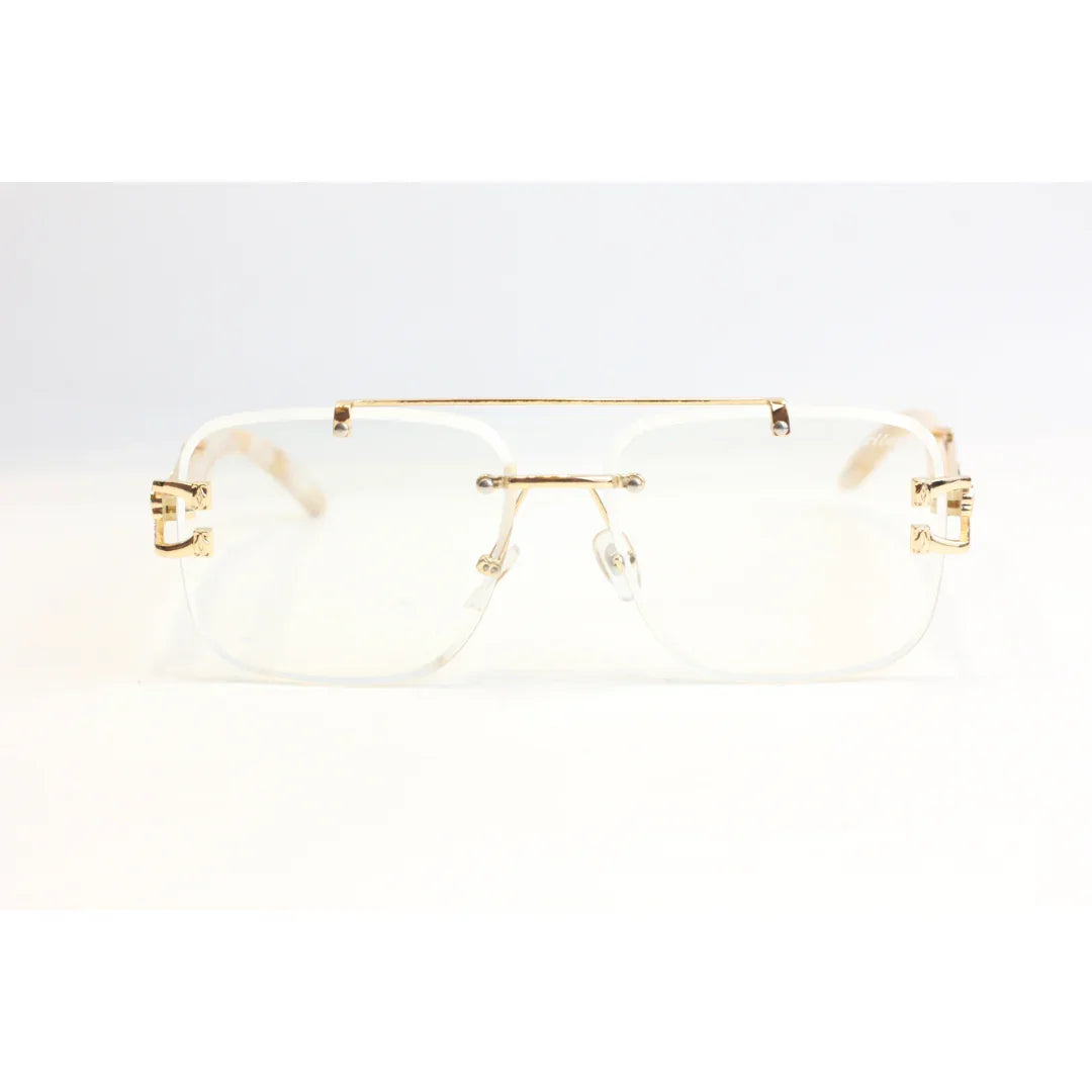 Cartier - R444 - Marble Finish - Transparent - Golden - Rimless - Metal - Rectangle - Optics - Eyewear