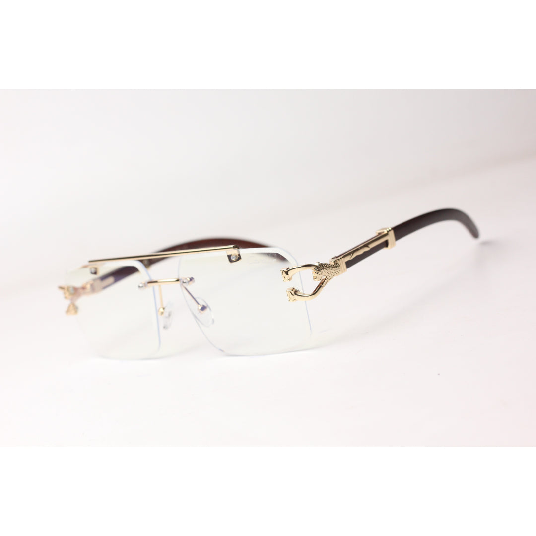 Cartier - R25 - Panther Wooden - Transparent - Golden - Rimless - Metal - Rectangle - Optics - Eyewear