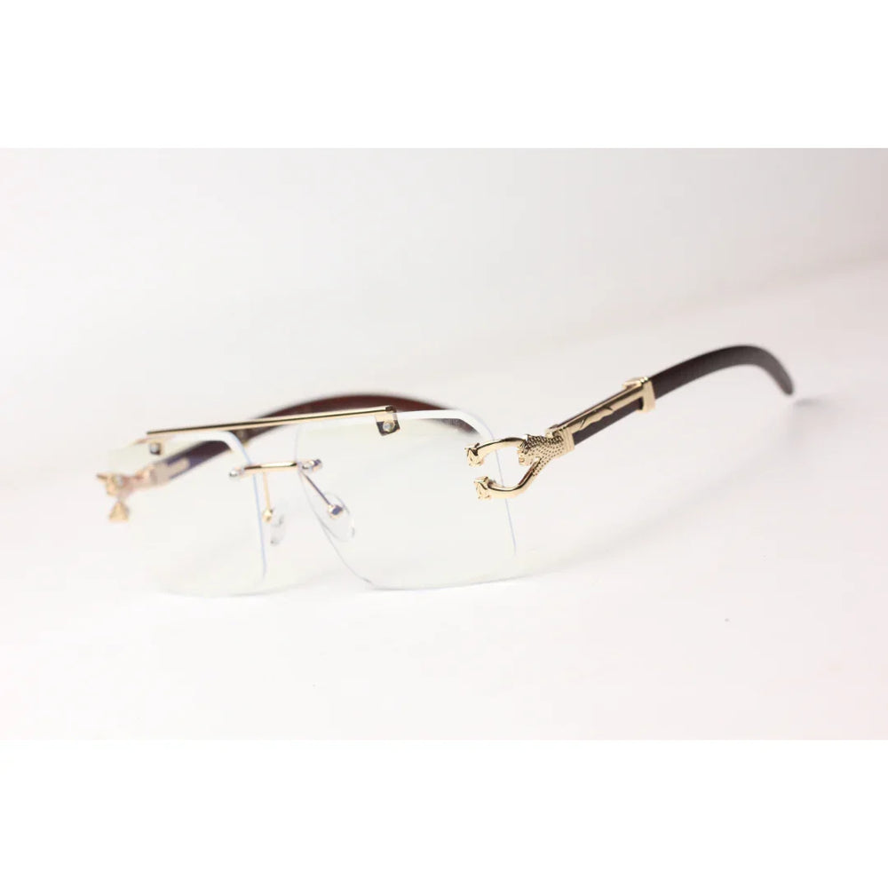 Cartier R25 Panther Wooden Transparent Golden Rimless