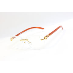 CARNIVORE - 2808 - Golden - Wooden Textured - Rimless - Rectangle - Optics - XSHADES Eyewear