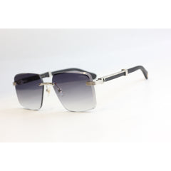 Cartier  - CT0365S - Wooden Black - Silver - Rimless -  Rectangle - Premium Sunglasses - Eyewear