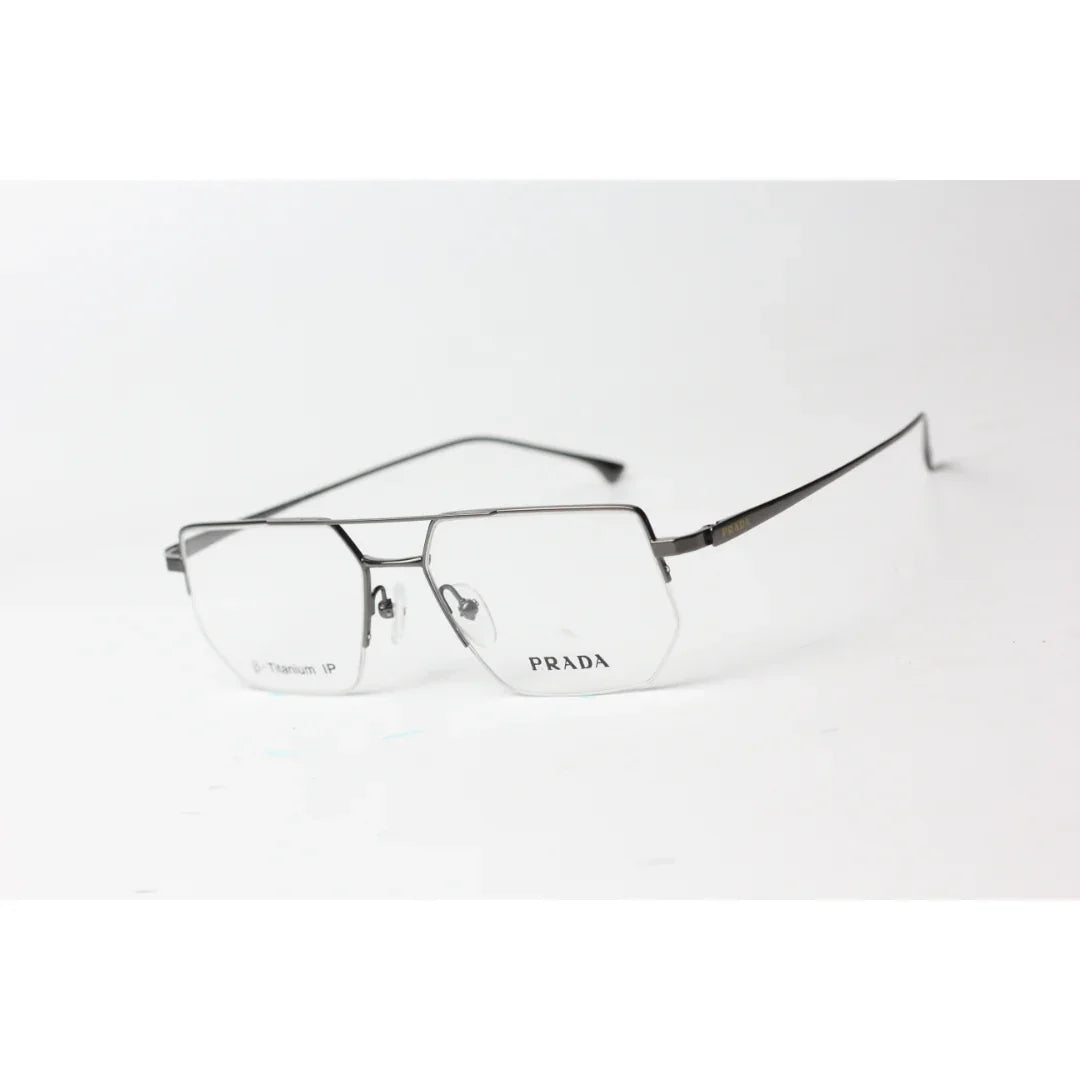 Prada - 0708 - Silver - Metal - Half Rim - Hexagonal Square - Premium Optics - Eyewear