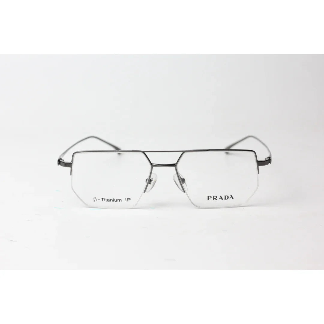 Prada - 0708 - Silver - Metal - Half Rim - Hexagonal Square - Premium Optics - Eyewear