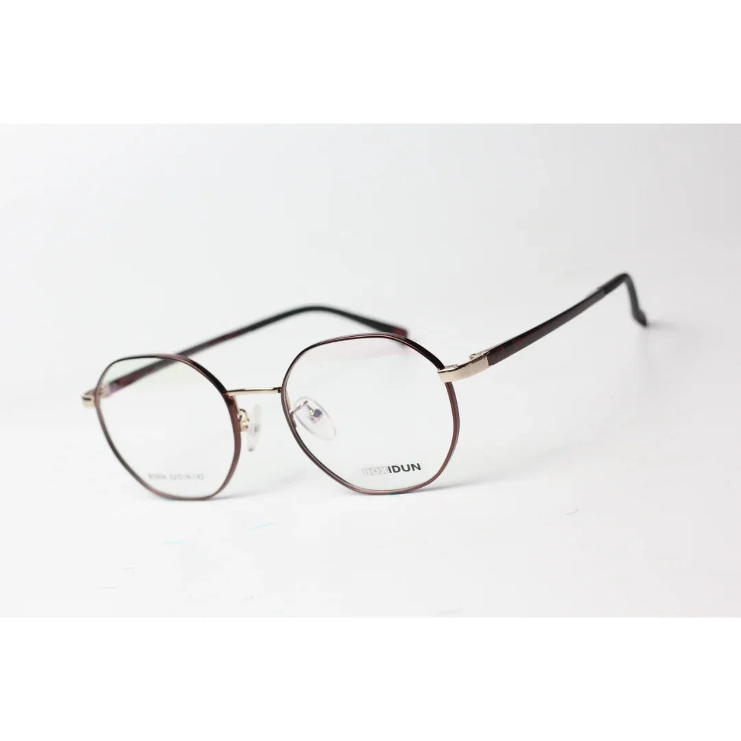 Boxidun - 1519 - Metal - Brown - Golden - Retro - Hexagon - Round - Optics - Eye Wear