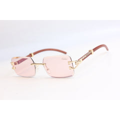 Cartier - RR52 - Pink Tint - Golden - Rimless - Metal - Rectangle - Sunglasses - Eyewear