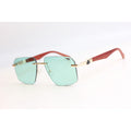 Tracker - RR48 - Green Tint - Brown Wooden - Rimless - Metal - Square - Sunglasses - Eyewear