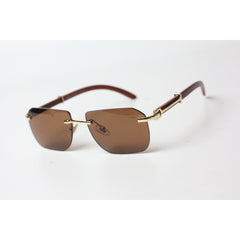 Cartier - R10 - Tea Brown - Wooden - Golden - Rimless - Metal - Rectangle - Sunglasses - Eyewear