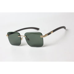 Cartier - R12 - Dark Green - Wooden - Golden - Rimless - Metal - Rectangle - Sunglasses - Eyewear