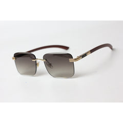 Cartier - R12 - Brown Gradient - Wooden - Golden - Rimless - Metal - Rectangle - Sunglasses - Eyewear