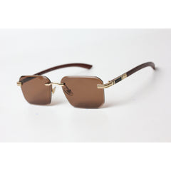 Cartier - R13 - Wooden Brown - Golden - Rimless - Metal - Rectangle - Sunglasses - Eyewear