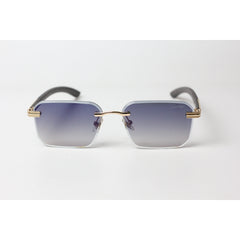 Cartier - R13 - Wooden Black - Gradient - Golden - Blue Shade - Rimless - Metal - Rectangle - Sunglasses - Eyewear