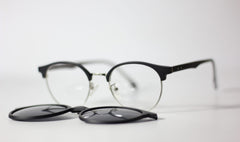 Ray Ban - 1202 - Clubmaster - Black - Silver - Attachment - Polarized - Acetate - Metal - Round - Sunglasses - Eyewear